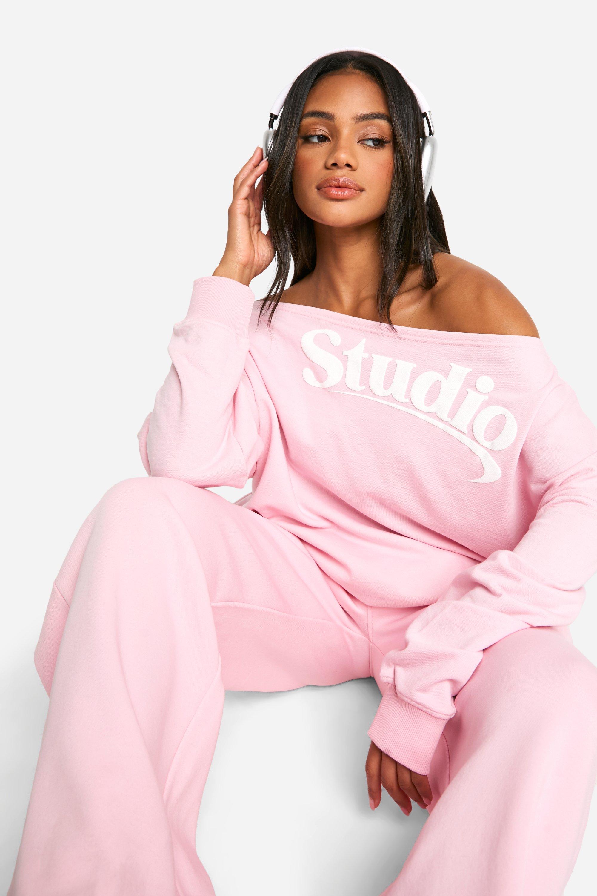 Dsgn Studio Slogan Deep Waistband Straight Leg Sweatpant